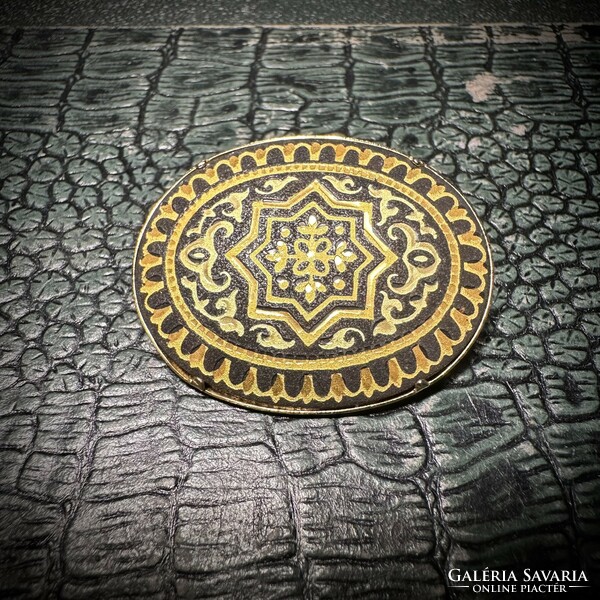 24 karát aranyozott Damascene bross, vintage damaszkén kitűző medál, Toledó spanyol ékszer pin