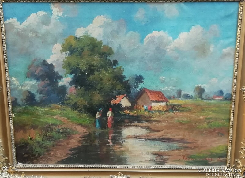 Market place, oil on canvas painting, farm 60x80 cm