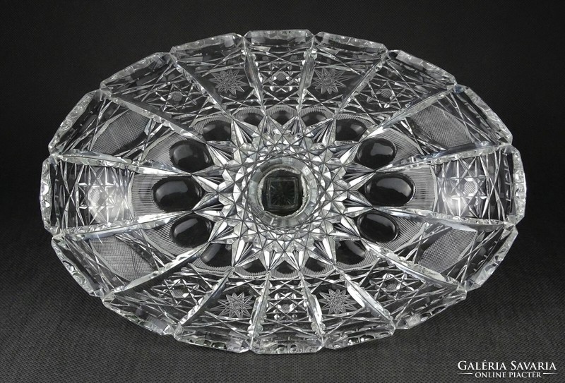 1O775 Nagyméretű impozáns lábon álló csiszolt kristály asztalközép kínáló tál 12 x 19.5 x 29 cm