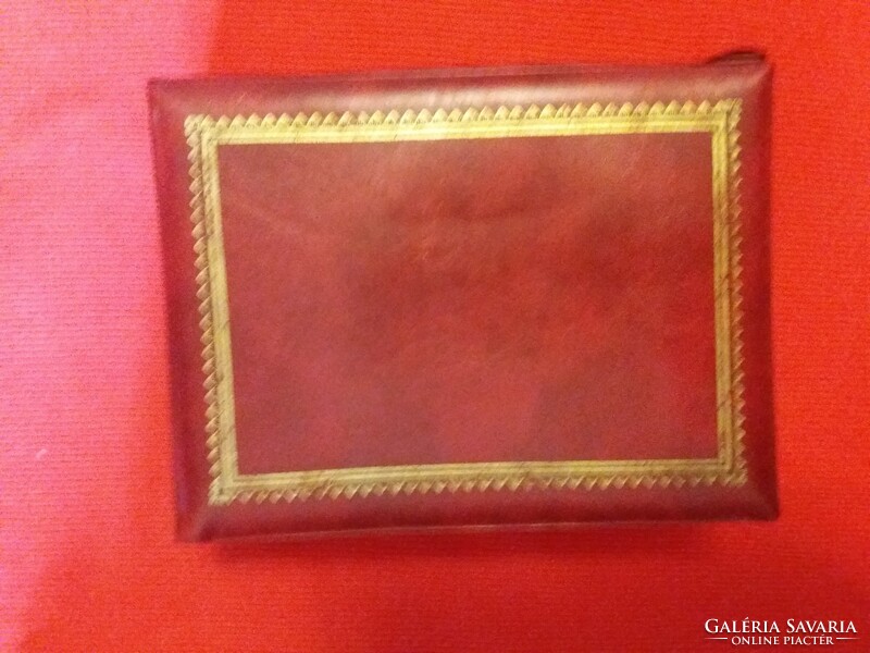 Old red artificial leather jewelry box inside blue velvet + mirror 16 x 14 x 4 cm according to the pictures