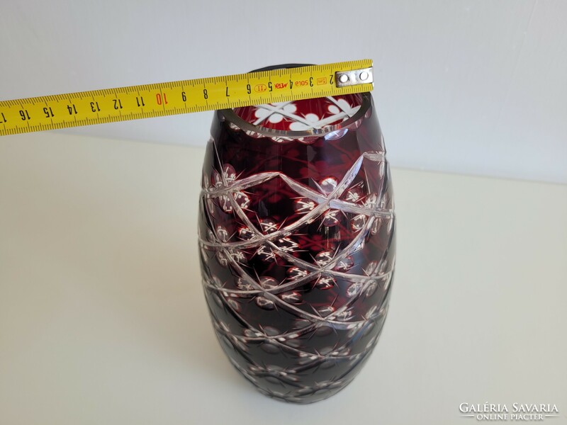 Old burgundy polished crystal glass vase glass vase 24.5 cm