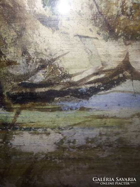 Sugár Gyula: " Nagyrécse, Virághegy ", festmény, 60x80 cm+ kissé sérült kerete, üveglappal