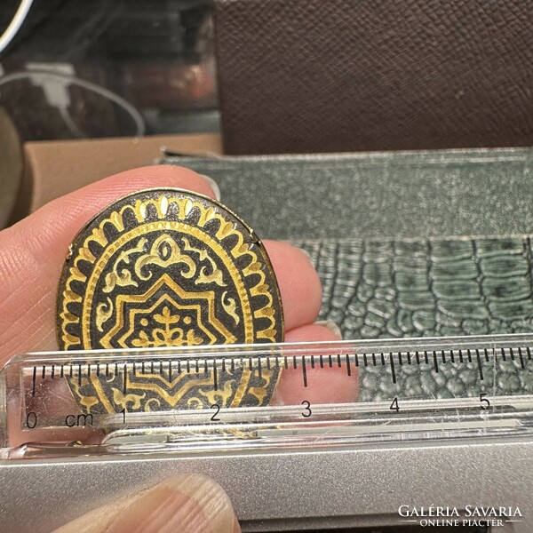 24K Gold Plated Damascene Brooch, Vintage Damask Brooch Pendant, Toledo Spanish Jewelry Pin