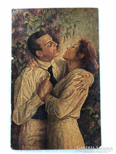 Antique, old romantic postcard - 1920 -7.