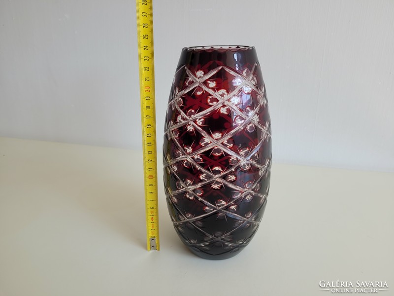 Régi bordó csiszolt kristály üveg váza üvegváza 24,5 cm