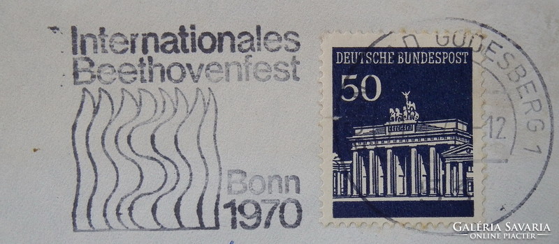 1970. NSZK légiposta Bonnból - Brandenburger Tor 1966. 50Pf bélyeggel, Beethovenfest bélyegzés
