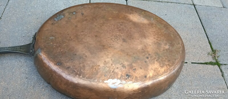 Antique Swiss marked copper wrought iron pan. Negotiable.