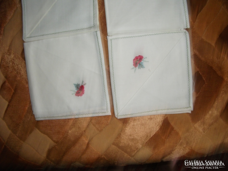 Old 4 embroidered, hemmed, linen napkins, not used