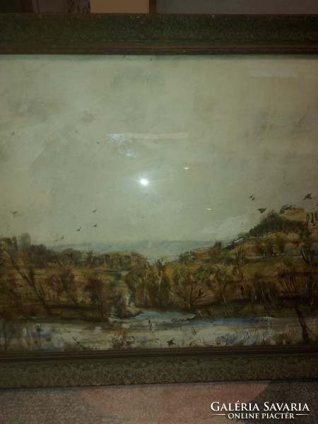 Sugár Gyula: " Nagyrécse, Virághegy ", festmény, 60x80 cm+ kissé sérült kerete, üveglappal