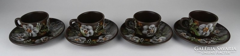 1O827 old brown Városlód ceramic coffee set with flower decoration