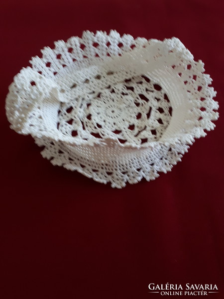 Special molded glass serving bowl in a lace basket