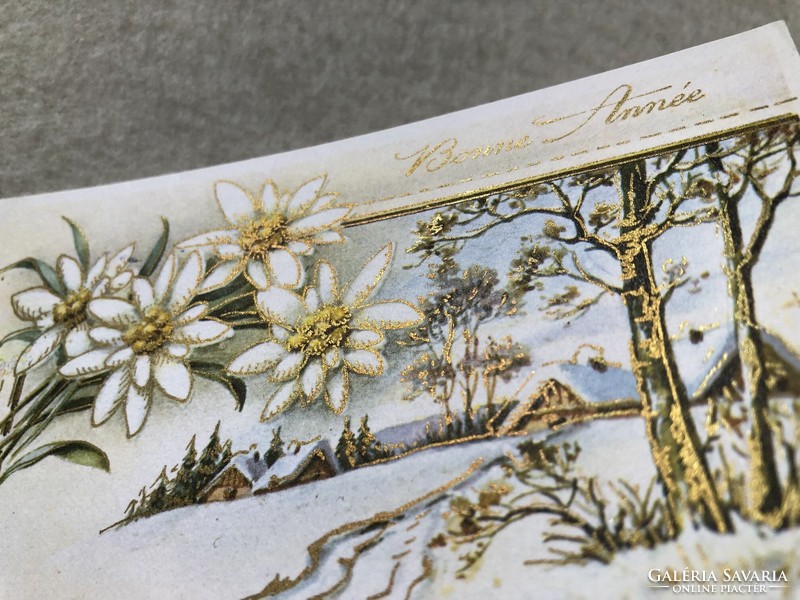 Antique, old gilded Christmas card -7.