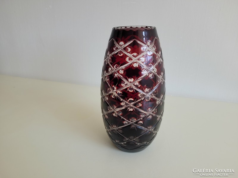 Old burgundy polished crystal glass vase glass vase 24.5 cm