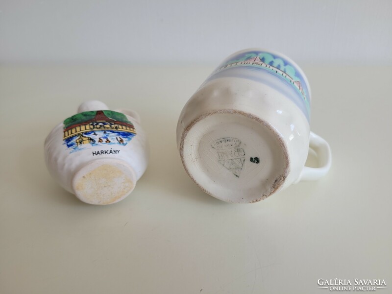 Retro old Harkány Harkány spa souvenir pitcher and granite mug