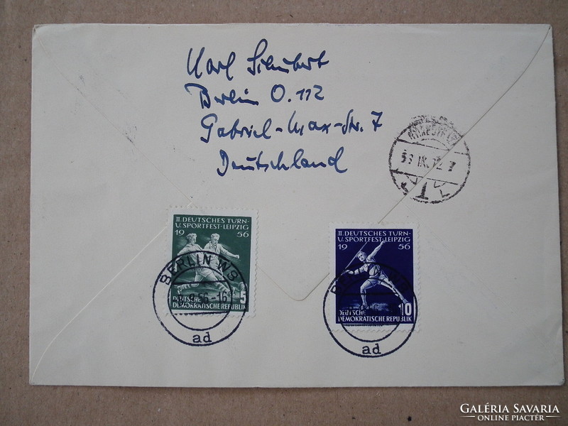 1956.Ndk fdc air: nations. Memorial Day; memorial buchenwald (7 eur+) + with 2 sports stamps on the back