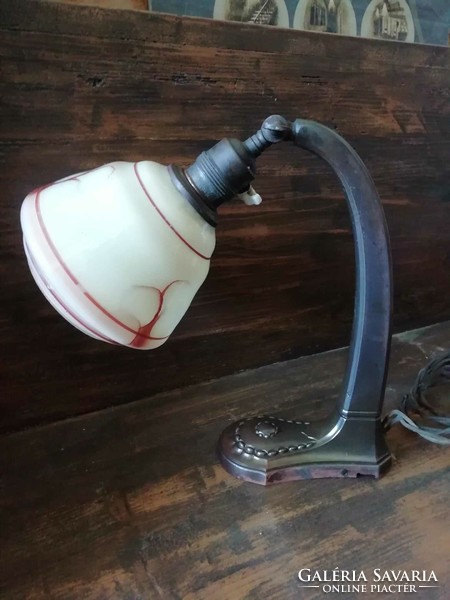 Bedside lamp, from the beginning of the 20th century, bronze lamp body with copper and porcelain socket, original cable