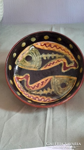 Borsódy Ágnes keramikus /sz.1936/ritka szép halas falí tála.