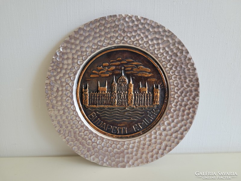 Old retro industrial art Budapest souvenir mid century souvenir wall bowl with country house picture