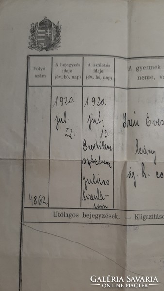 Birth certificate 1930 Budapest viii. Dist