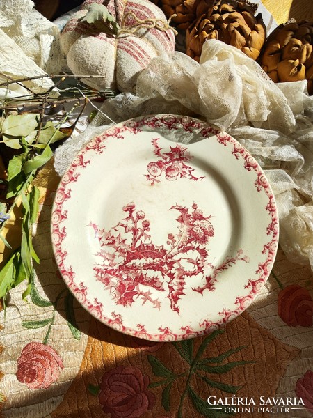 Antik francia porcelain opaue Gien lapostányér, antique transferware plate