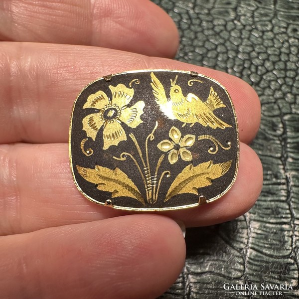 24K Gold Plated Damascene Brooch, Vintage Damask Brooch Pendant, Toledo Spanish Jewelry Pin