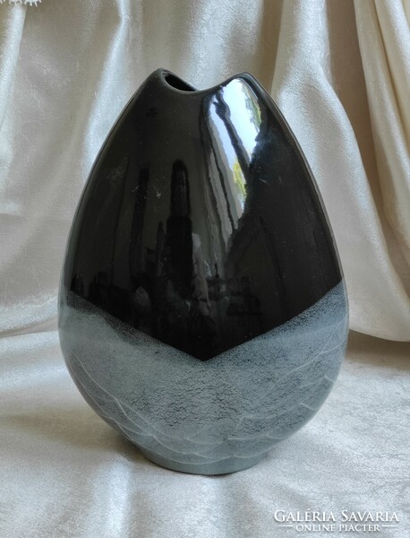 Gallery. Black gray abstract belly and flattened juried industrial art retro ceramic vase