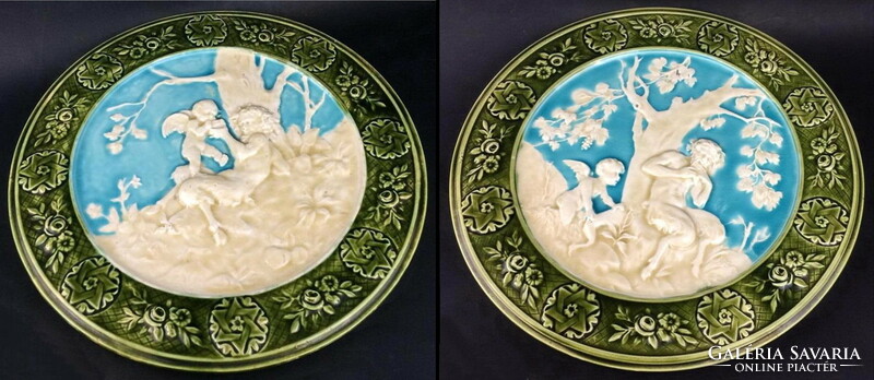 Schütz chilli together in 2 pcs. Art Nouveau decorative bowl, majolica wall bowl rarity