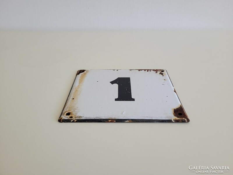 Old enameled metal plate house number 1 enamel plate