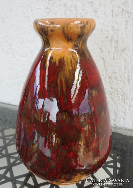 Tófej iparművészeti retro kerámia váza - ökörvér mázas, ritka