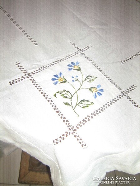 Beautiful azure machine-embroidered blue floral tablecloth