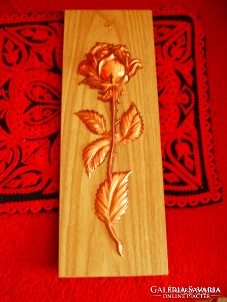 Wonderful needlework mural on copper rose wooden holder, not used