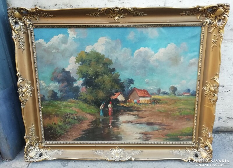 Market place, oil on canvas painting, farm 60x80 cm