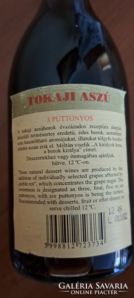 3 puttonyos, 31 éves Tokaji aszú bor, 1993. évi, Tokaj Kereskedőház Rt (4)