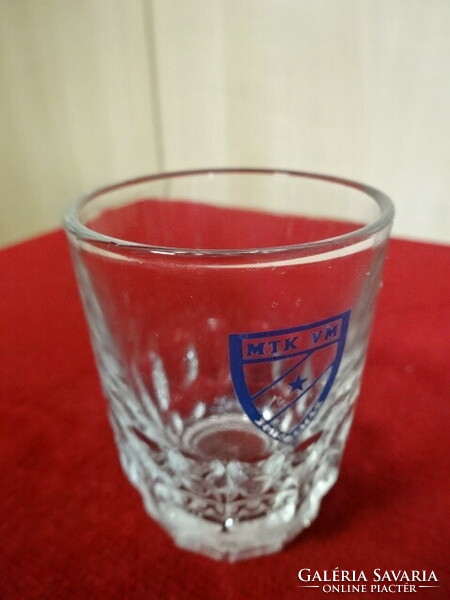 Öt darab pálinkás pohár, MTK VM felirattal, magassága 6,3 cm. Jókai.