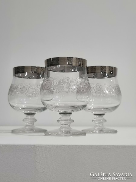 Platinum-rimmed, richly decorated vintage crystal set of 6 glasses