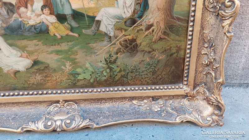 Jankó János 1877 régi olajnyomat blondel képkeretben, 60x67 cm