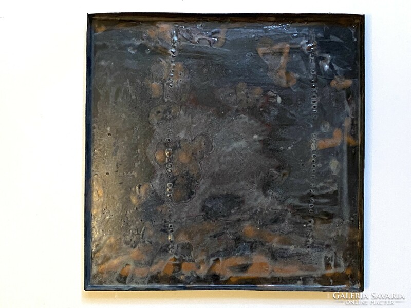 Smoking man portrait - cube-shaped burnt enamel retro painting 35.5 X 35.5 Cm