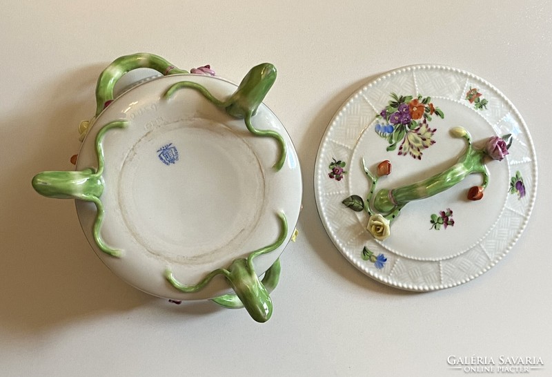 First-class 1943 Herend biscuit holder porcelain decorative object