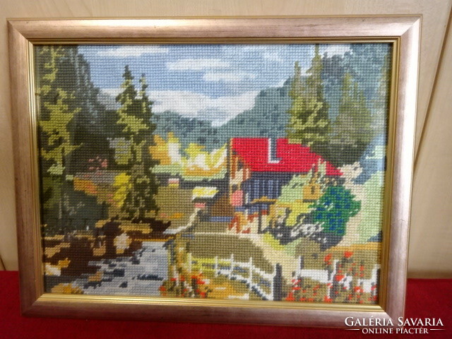 Tapestry picture, landscape, size: 33x25 cm. Jokai.