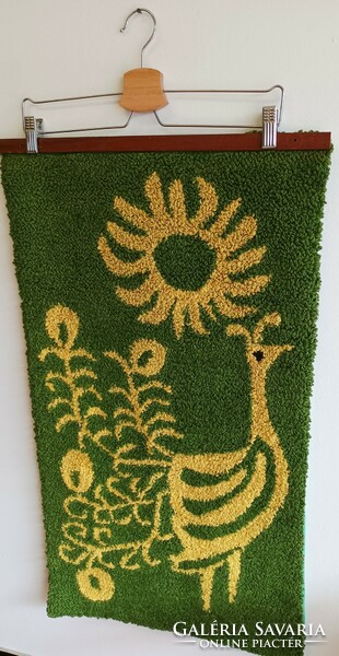 Retro Hungarian woven, carpet, tapestry, suba. Peacock