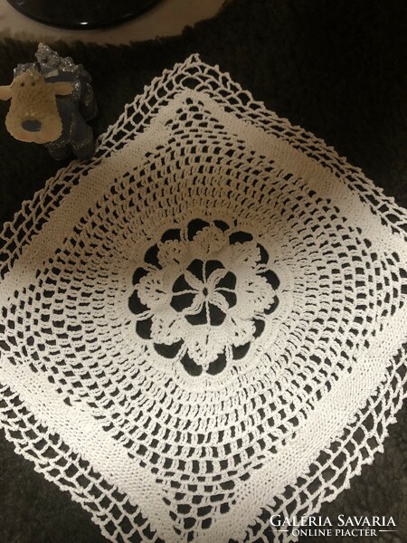 Handiwork. Crochet square lace tablecloth, accessory, tablecloth table centerpiece