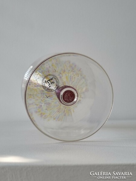 Vintage művészi üveg kehely, jelzett díszüveg -18 cm