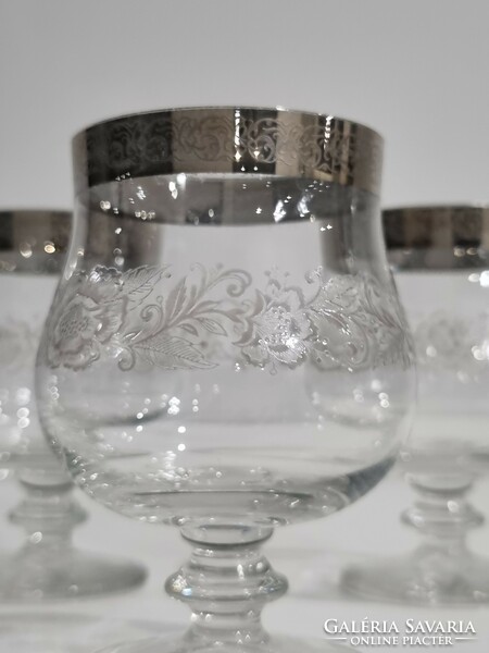 Platinum-rimmed, richly decorated vintage crystal set of 6 glasses