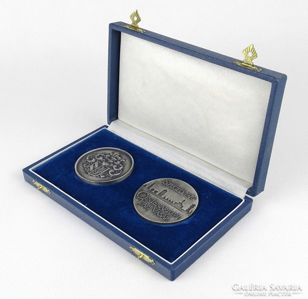 1O821 andrás lapis : Szeged industrial fair centenary commemorative plaque in a pair of gift boxes 1876-1976