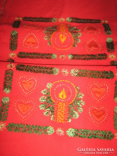 Beautiful hand embroidered red Christmas tablecloth runner