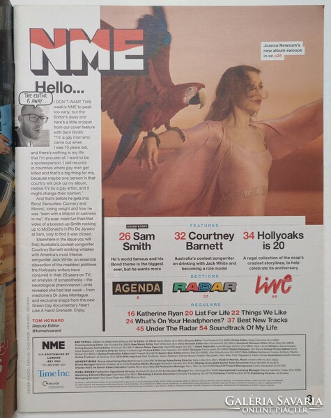 Nme magazine 15/10/23 sam smith courtney barnett hollyoaks lorde star wars joanna newsom ed sheeran