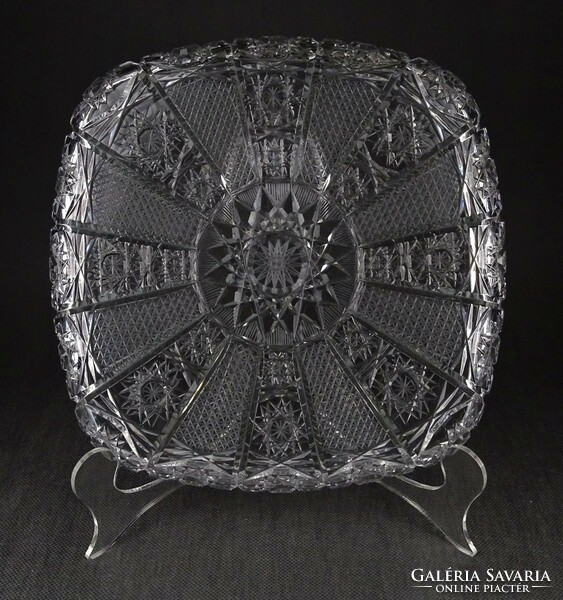 1O797 Vastagfalú kristály tálca kínáló tál 26 x 26 cm 1.7kg