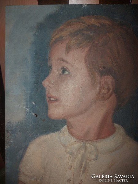 Little boy portrait painting, sign, oil, canvas, from '72, 29x41 cm