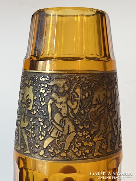 Moser carlsbad glass vase 10.5 Cm with amber-colored copper decoration