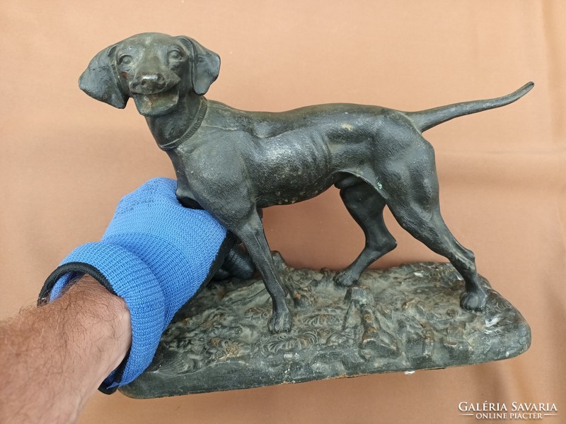 Antique large cast iron hunting dog statue